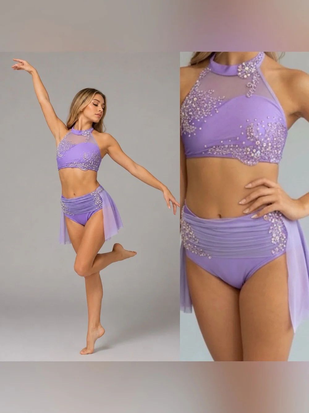 Competition Custom lyrical contemporary solo dance costume lavender 2 piece XSA